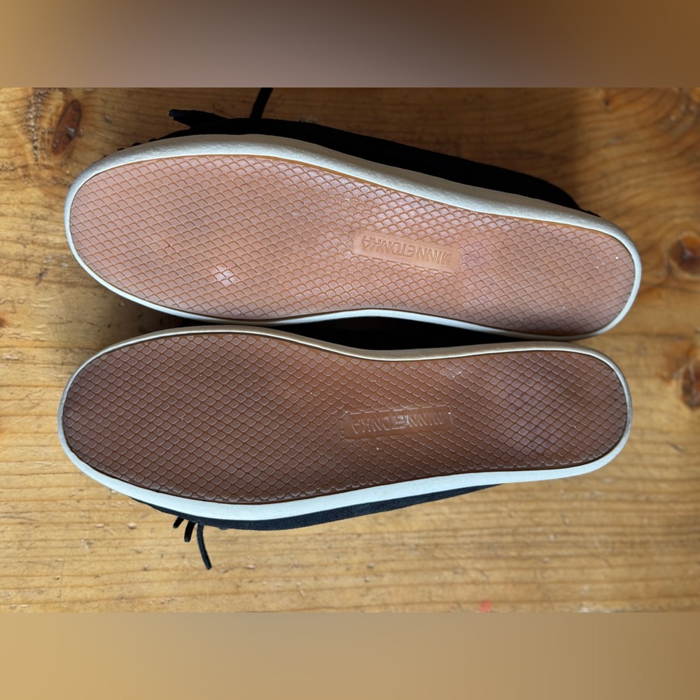 Minnetonka Black Fringe Moccasins - Picture 4 of 10